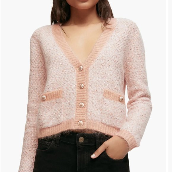 Maje Sweaters - Maje -  Decorative knit cardigan - PALE PINK- NWT - SIZE 1(S)